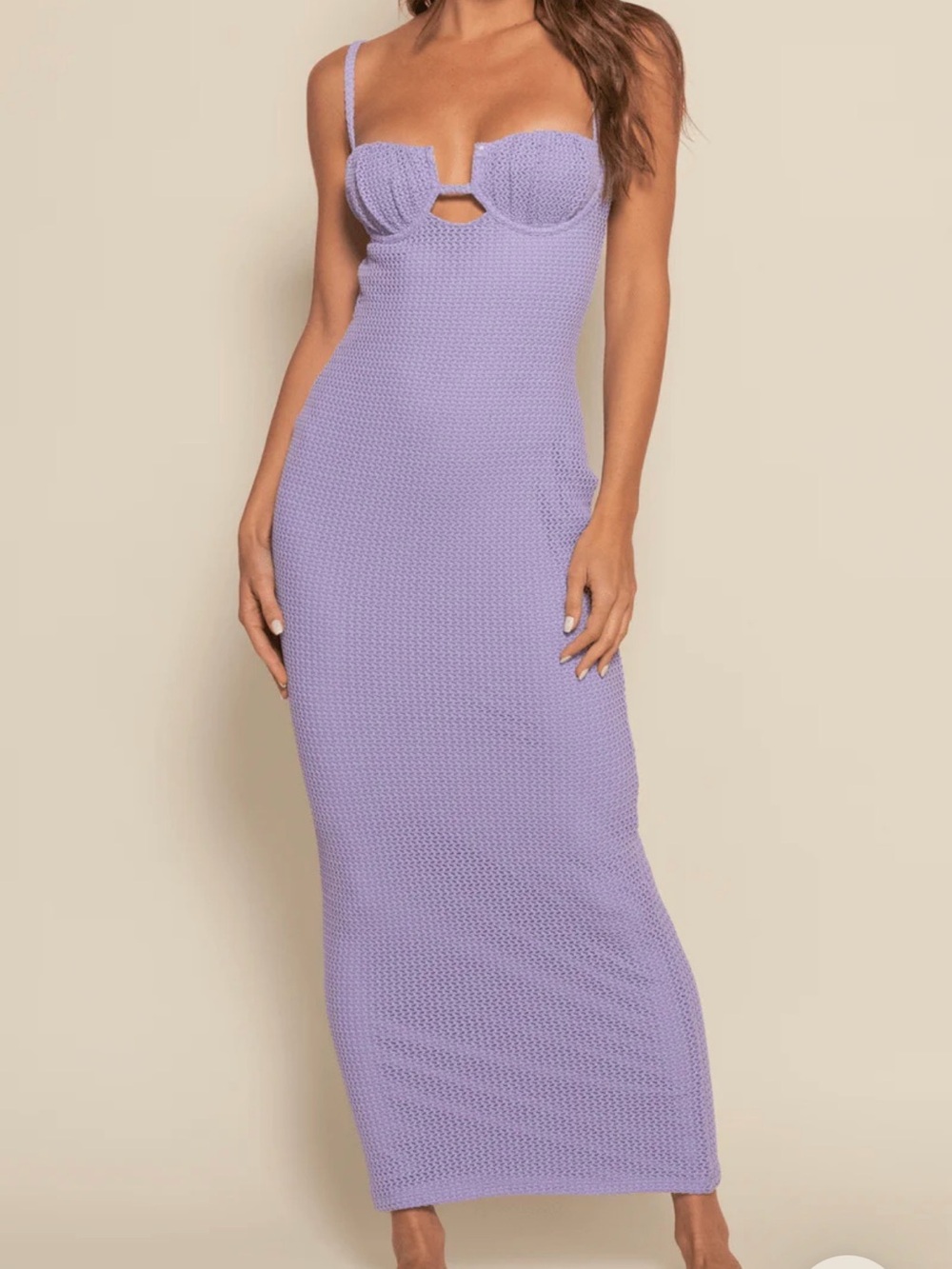 Montce Lavender Crochet Petal Long Slip Dress (XS)
